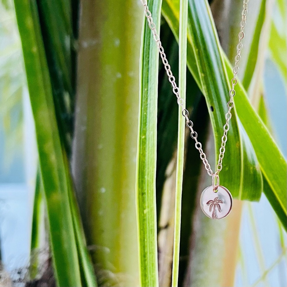 Rose Gold Palm Tree Coin Necklace